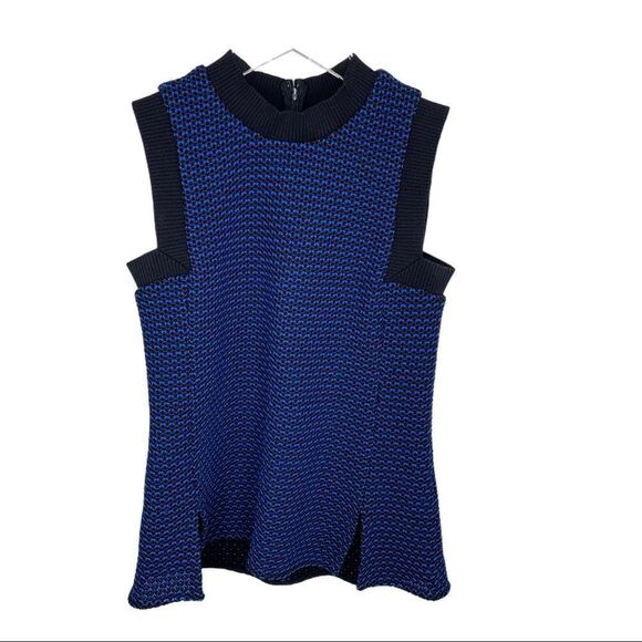 Derek Lam Mock Turtleneck Sweater Tank Blue/Black - Picture 1 of 14
